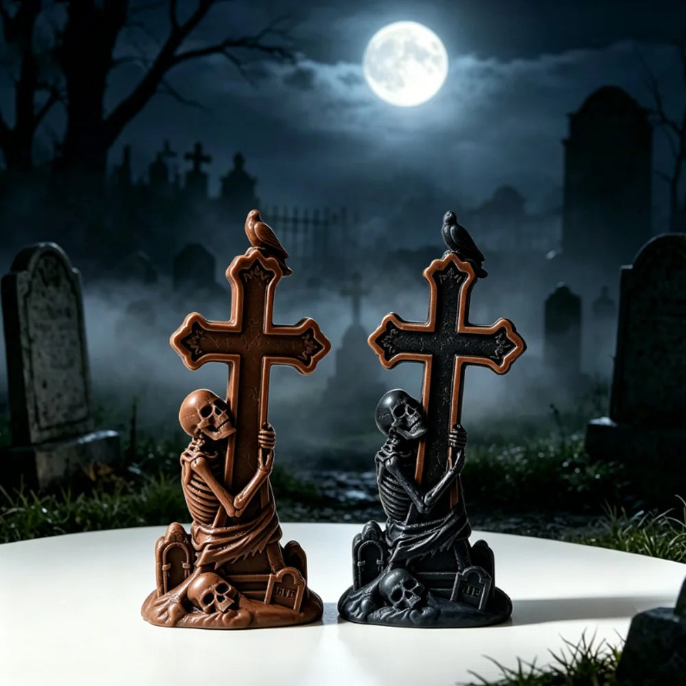 Skeleton Cross Tombstone Candle Mold | Gothic DIY Silicone Mould for Candles, Resin & Soap