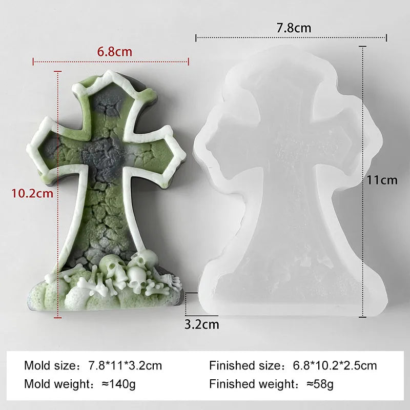 Skeleton Cross Tombstone Candle Mold | Gothic DIY Silicone Mould for Candles, Resin & Soap
