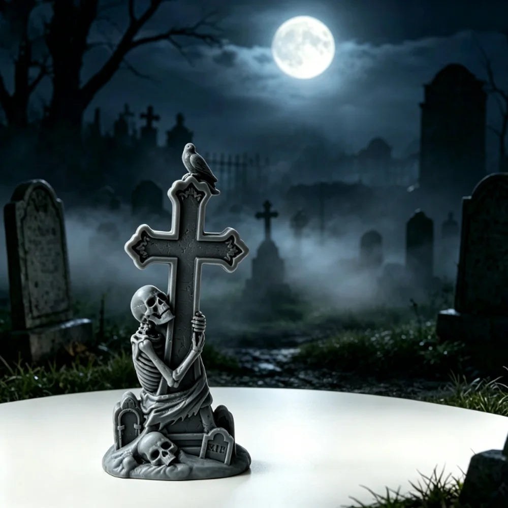 Skeleton Cross Tombstone Candle Mold | Gothic DIY Silicone Mould for Candles, Resin & Soap