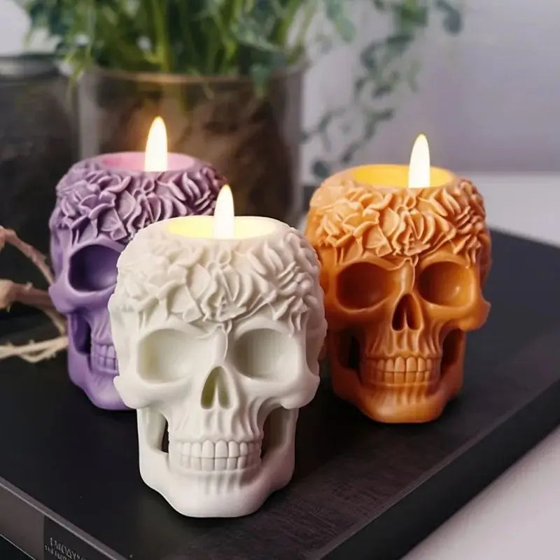 3D Rose Skull Candle Mold — Gothic Halloween Silicone Mold for Wax, Resin & Soap