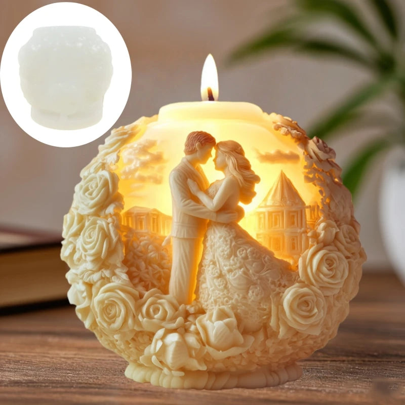 Couples Embrace Rose Ball Candle Mold — Wedding & Valentine's Day Silicone Mold