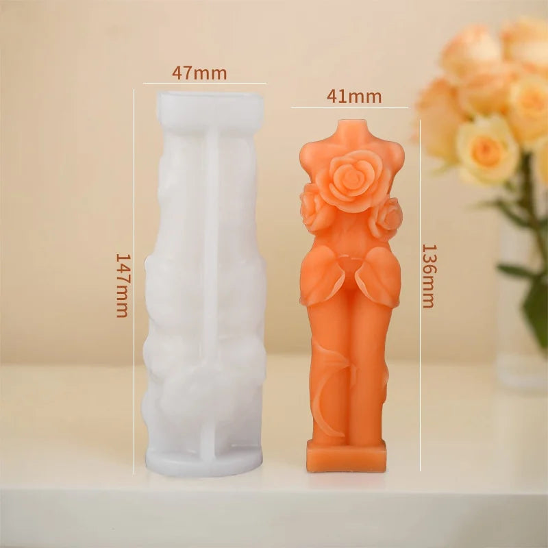 3D Rose Body Candle Mold — Elegant Woman Torso Silicone Mold for DIY Candle & Resin Crafts