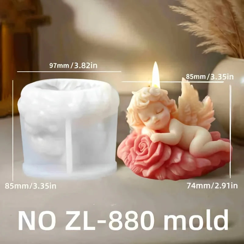 3D Cherub Angel & Rose Flower Silicone Candle Mold — DIY Winged Baby Angel Candle Resin & Gypsum Craft Mold