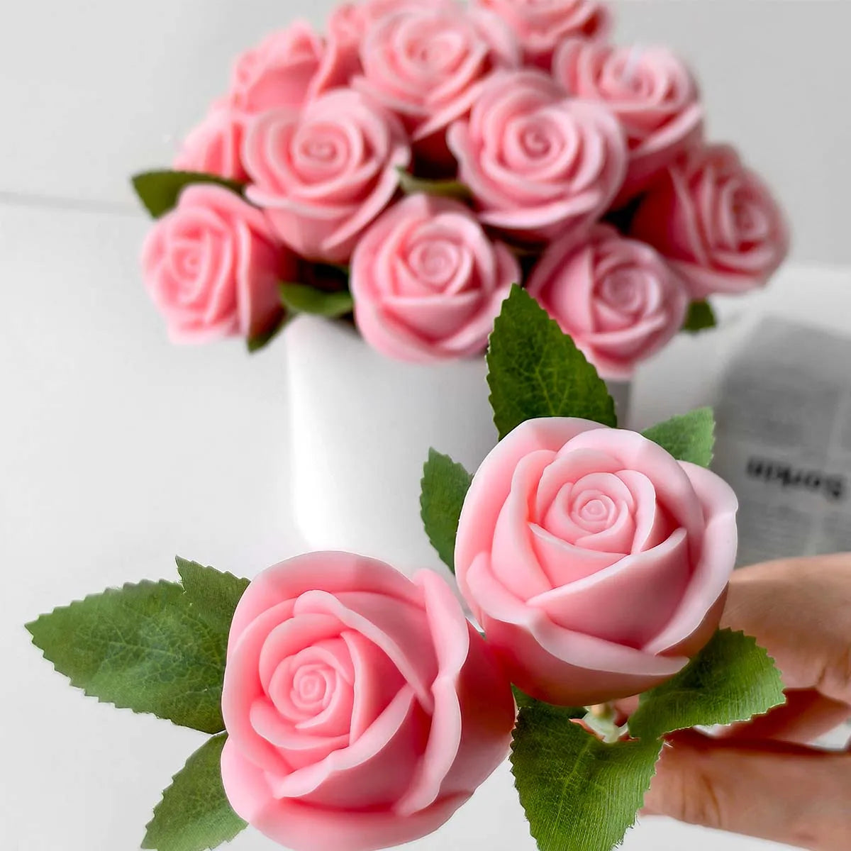Rose Flower Candle Mold Set (2pc) — Valentine's Day Silicone Mold for Wax, Soap & Resin