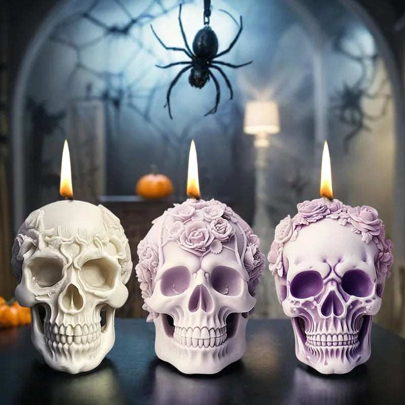 3D Rose Skull Candle Mold — Gothic Halloween Silicone Mold for Wax, Resin & Soap