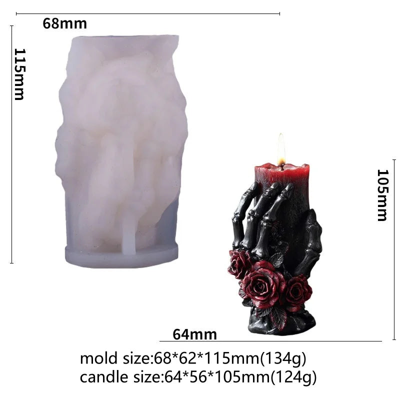 Skeleton Snake Hand Candle Mold — Gothic Halloween & Dark Rose Silicone Mold