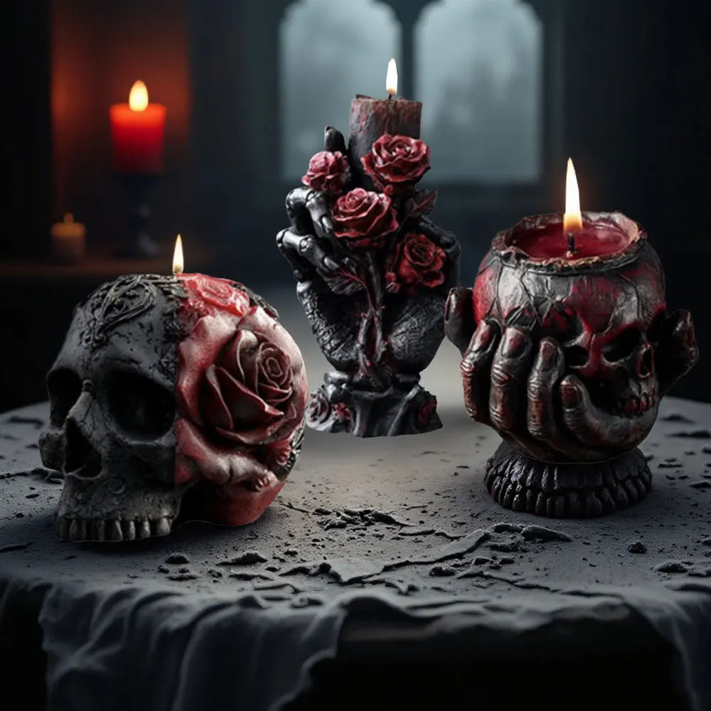 Rose Skull & Bone Hand Candle Mold — Gothic Halloween Silicone Mold