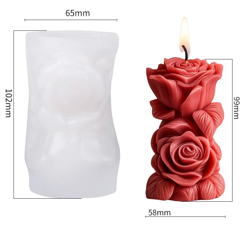 Rose Pillar Candle Silicone Mold — DIY Floral Candle Stick Soap & Resin Craft Mold