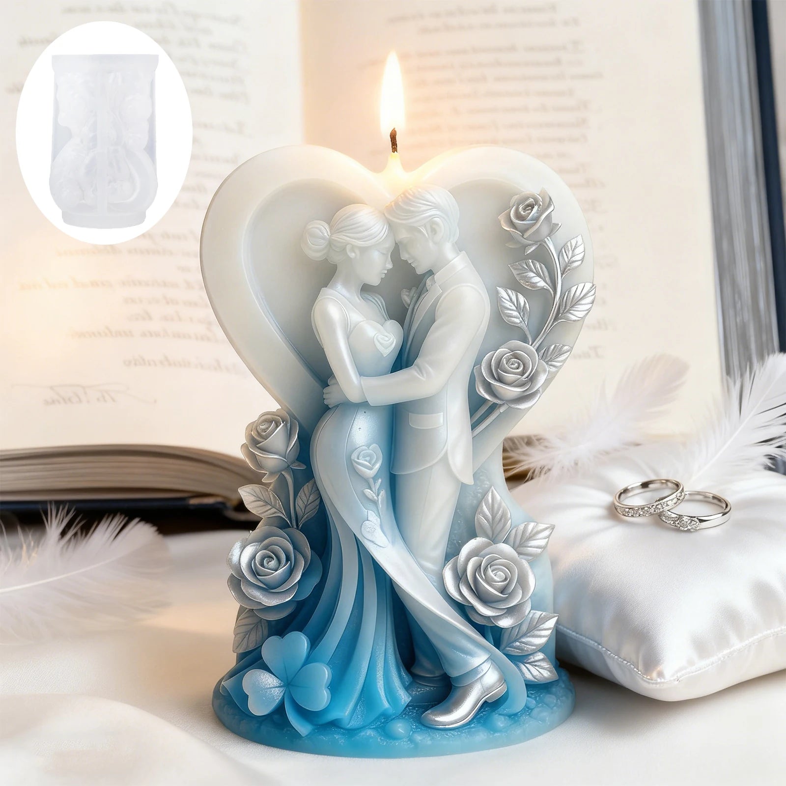 Heart & Rose Couple Candle Mold — Romantic Wedding & Gift Candle Making