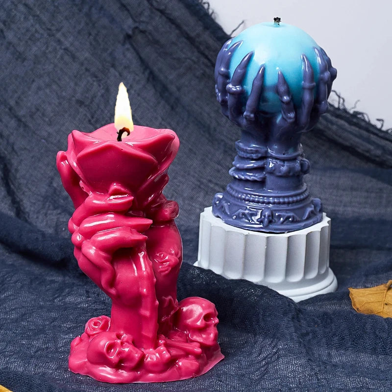 Witch Hand & Rose Ball Candle Mold — Gothic Halloween Silicone Mold