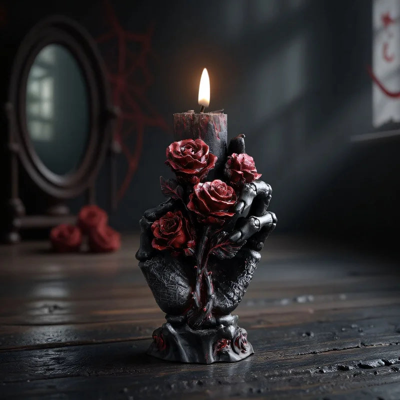 Skeleton Snake Hand Candle Mold — Gothic Halloween & Dark Rose Silicone Mold