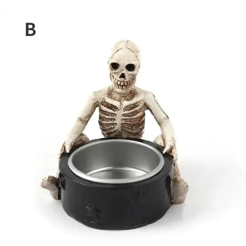 Gothic Skull Candle Holder — Retro Halloween Tea Light Cup | Dark Home & Desktop Decor