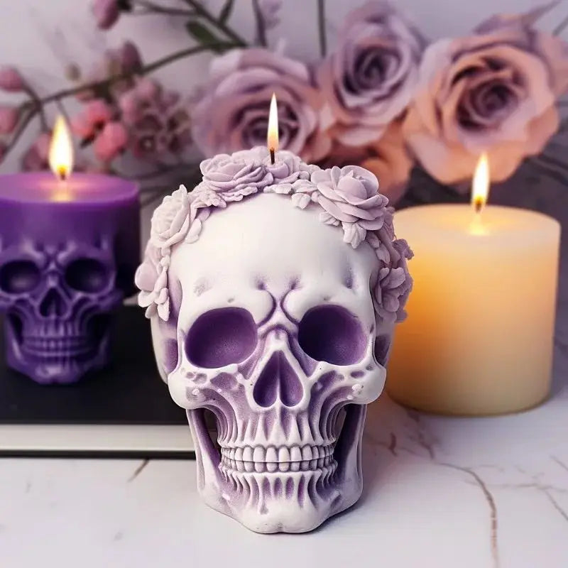 3D Rose Skull Candle Mold — Gothic Halloween Silicone Mold for Wax, Resin & Soap