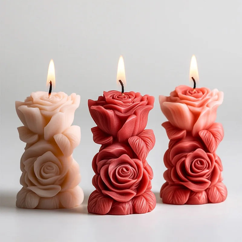 Rose Pillar Candle Silicone Mold — DIY Floral Candle Stick Soap & Resin Craft Mold