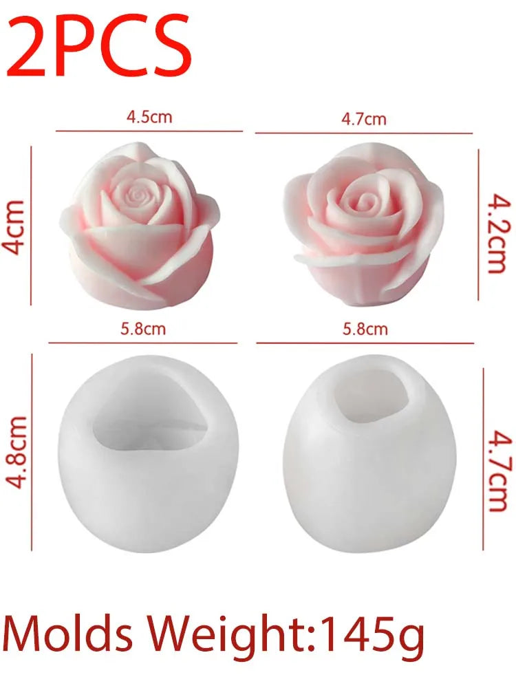 Rose Flower Candle Mold Set (2pc) — Valentine's Day Silicone Mold for Wax, Soap & Resin