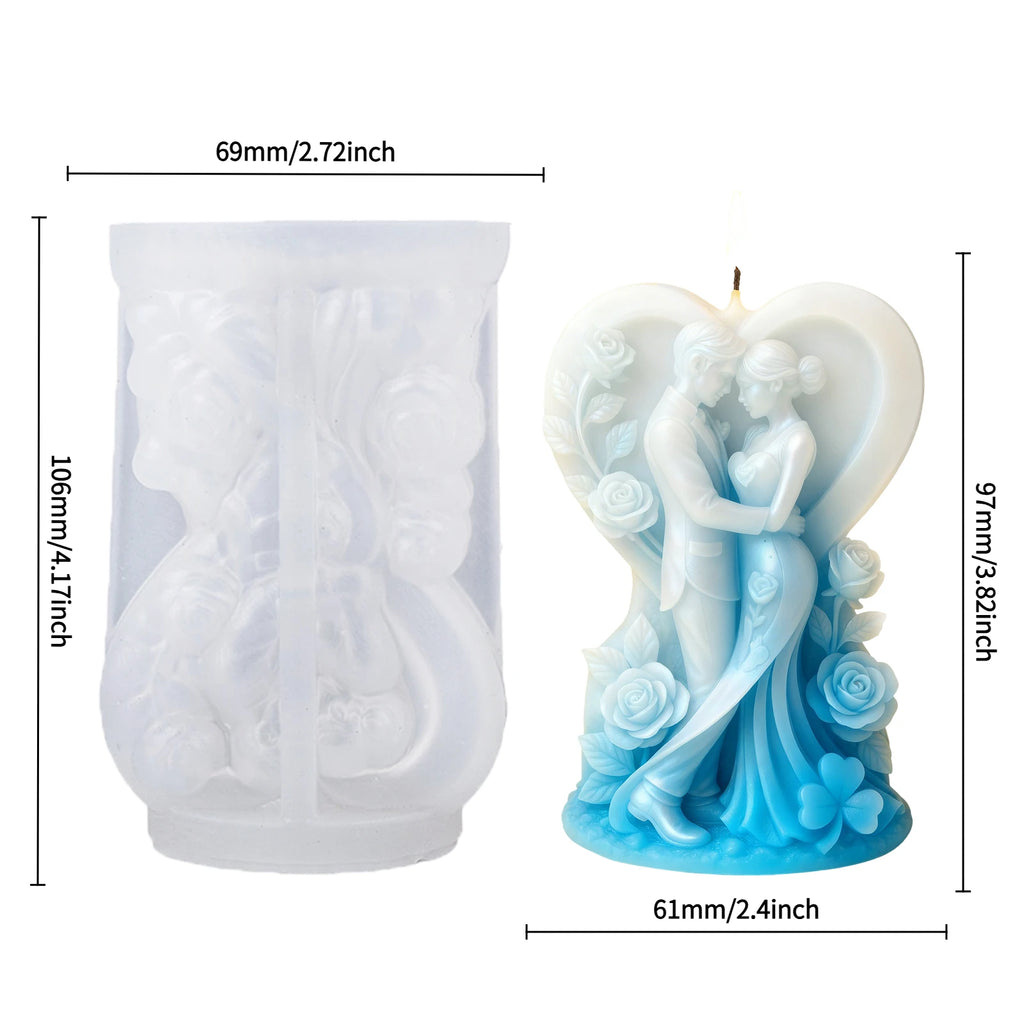 Heart & Rose Couple Candle Mold — Romantic Wedding & Gift Candle Making