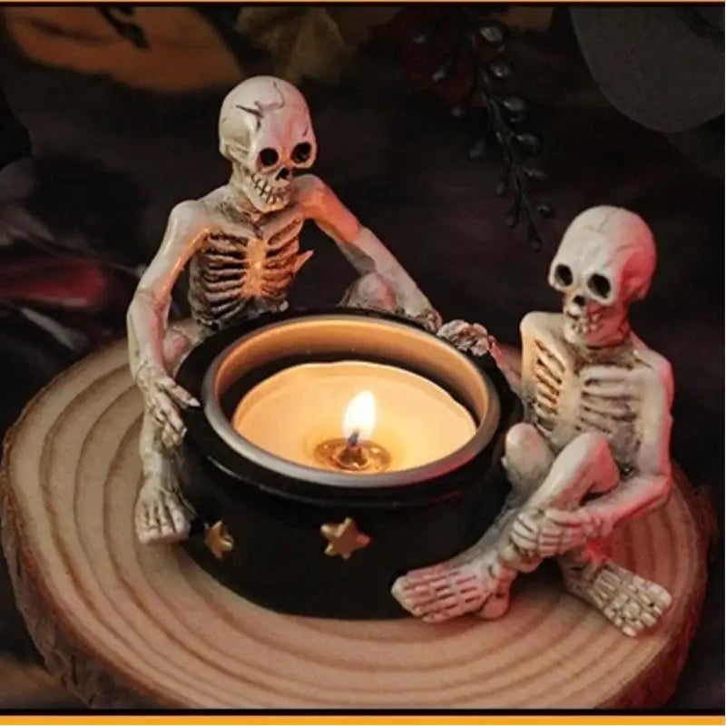 Gothic Skull Candle Holder — Retro Halloween Tea Light Cup | Dark Home & Desktop Decor