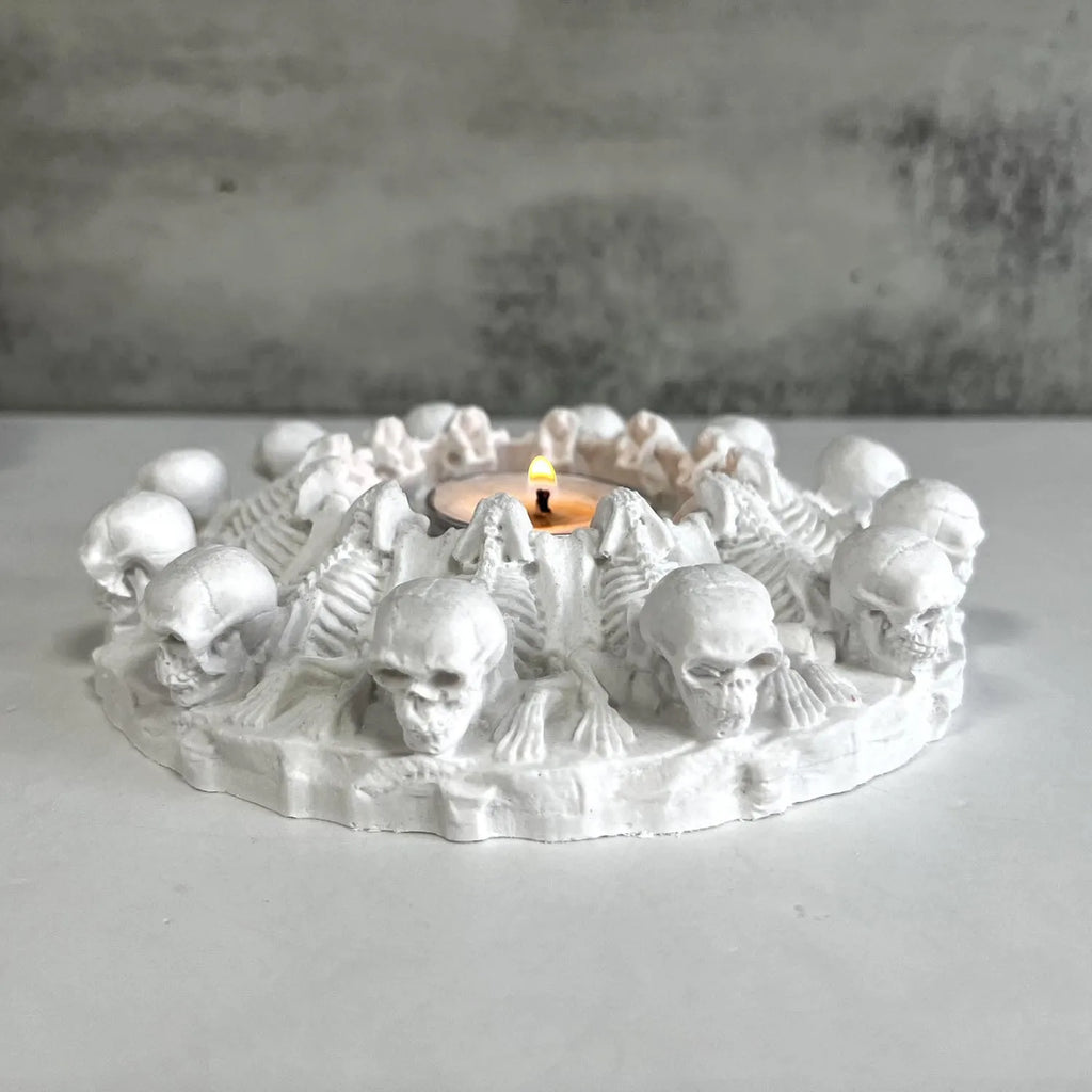 Skull Tea Light Candle Holder Silicone Mold — Gothic DIY Plaster & Resin Halloween Craft Mold