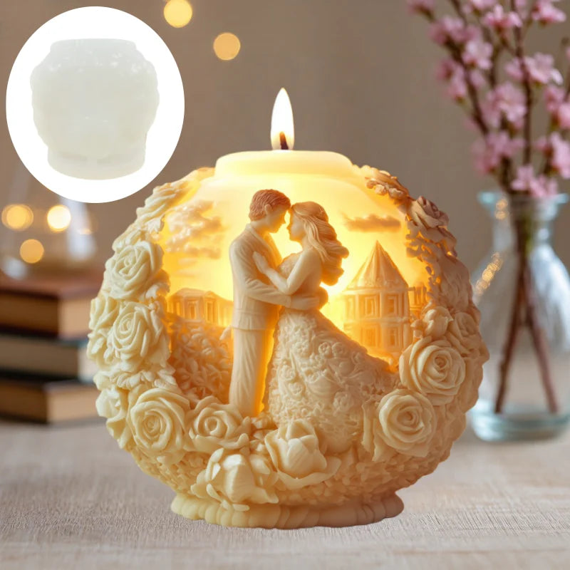 Couples Embrace Rose Ball Candle Mold — Wedding & Valentine's Day Silicone Mold