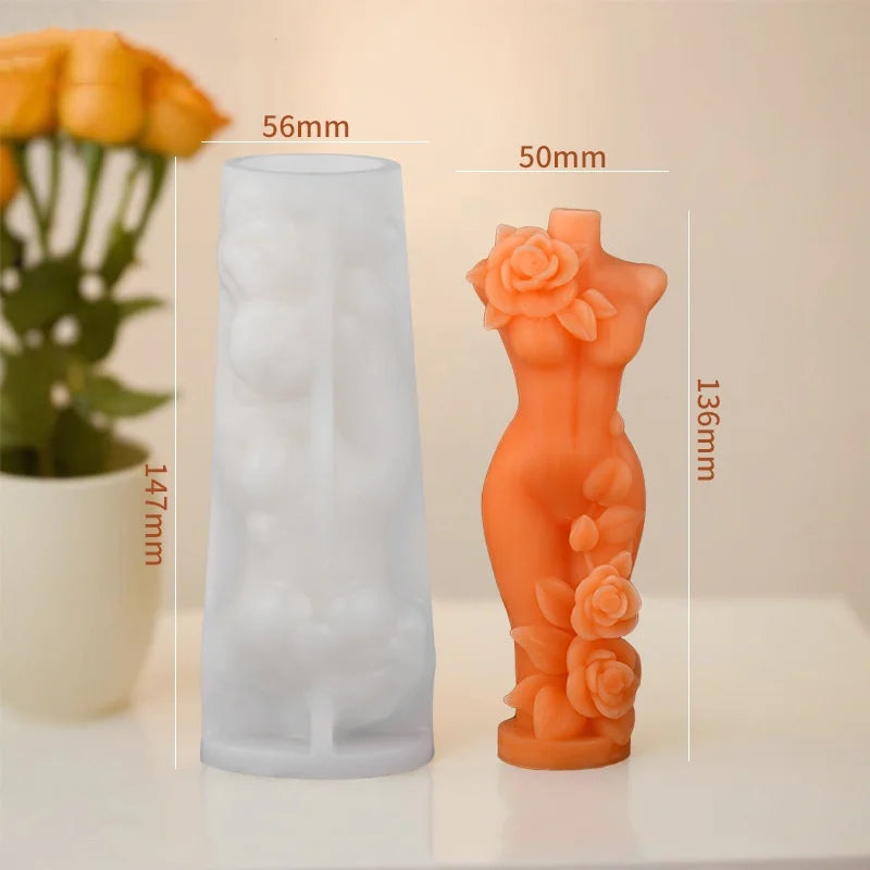 3D Rose Body Candle Mold — Elegant Woman Torso Silicone Mold for DIY Candle & Resin Crafts