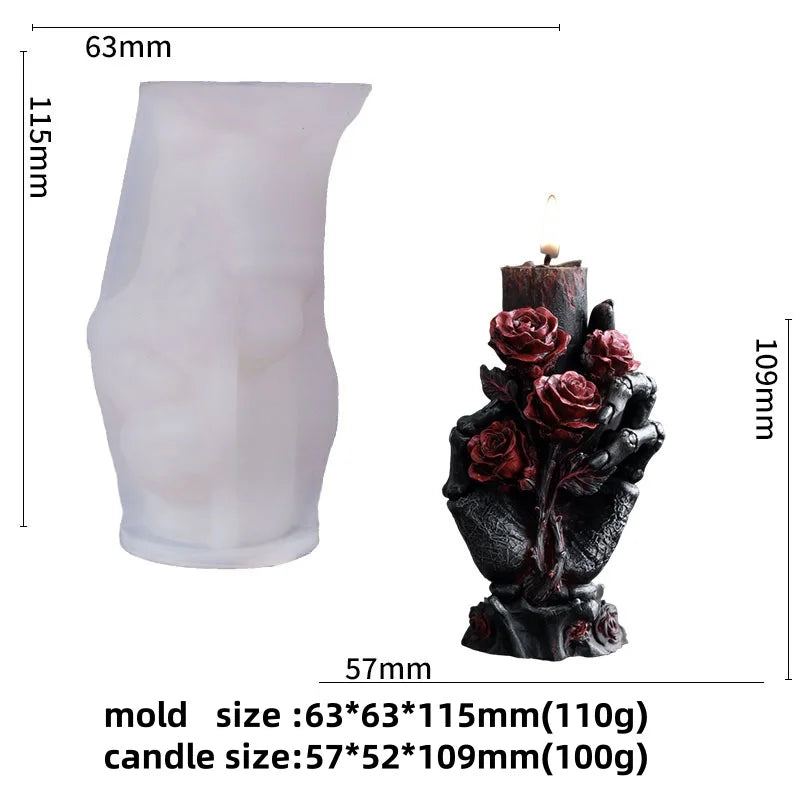 Skeleton Snake Hand Candle Mold — Gothic Halloween & Dark Rose Silicone Mold