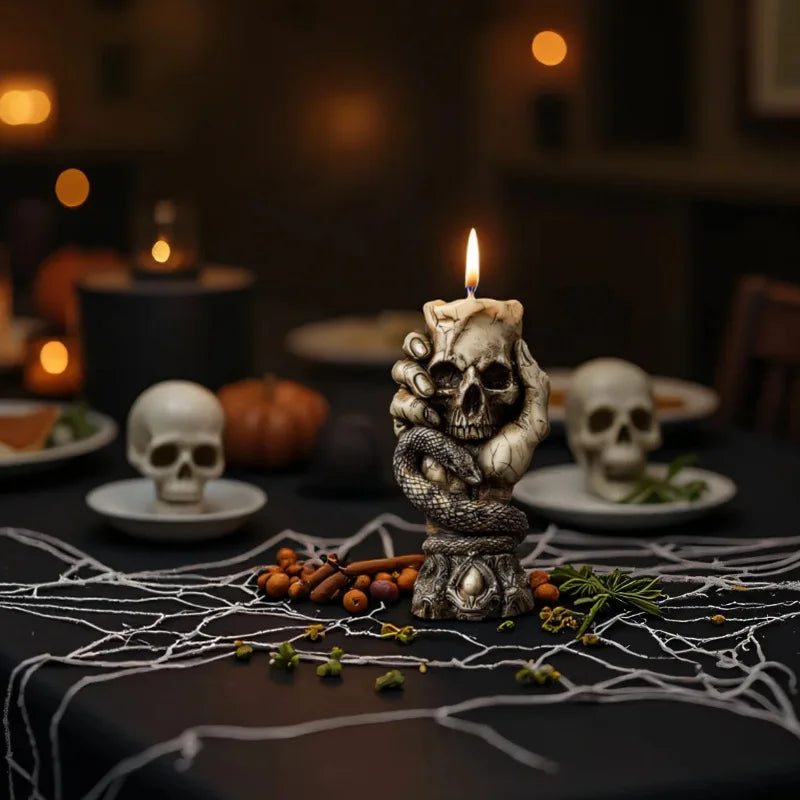 Skeleton Snake Hand Candle Mold — Gothic Halloween & Dark Rose Silicone Mold