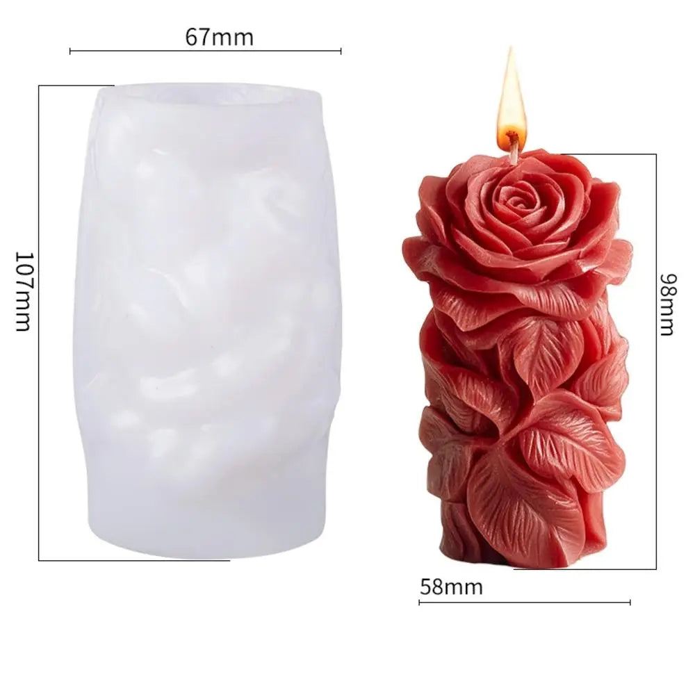 Rose Pillar Candle Silicone Mold — DIY Floral Candle Stick Soap & Resin Craft Mold