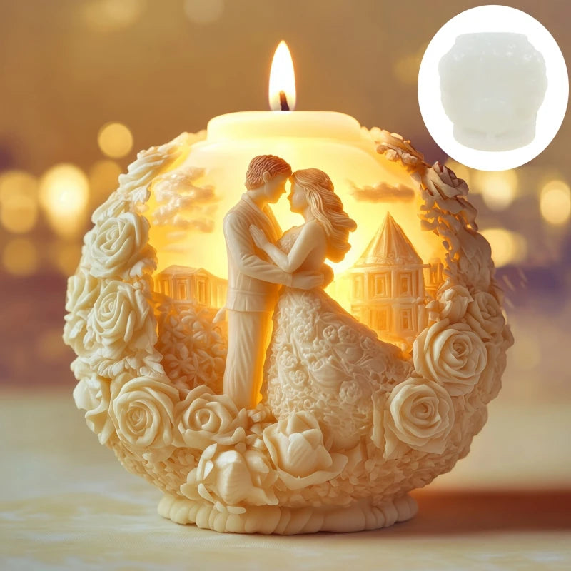 Couples Embrace Rose Ball Candle Mold — Wedding & Valentine's Day Silicone Mold