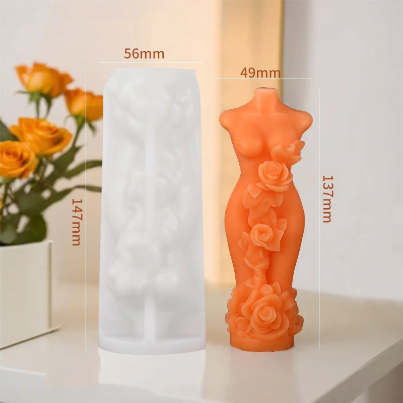 3D Rose Body Candle Mold — Elegant Woman Torso Silicone Mold for DIY Candle & Resin Crafts