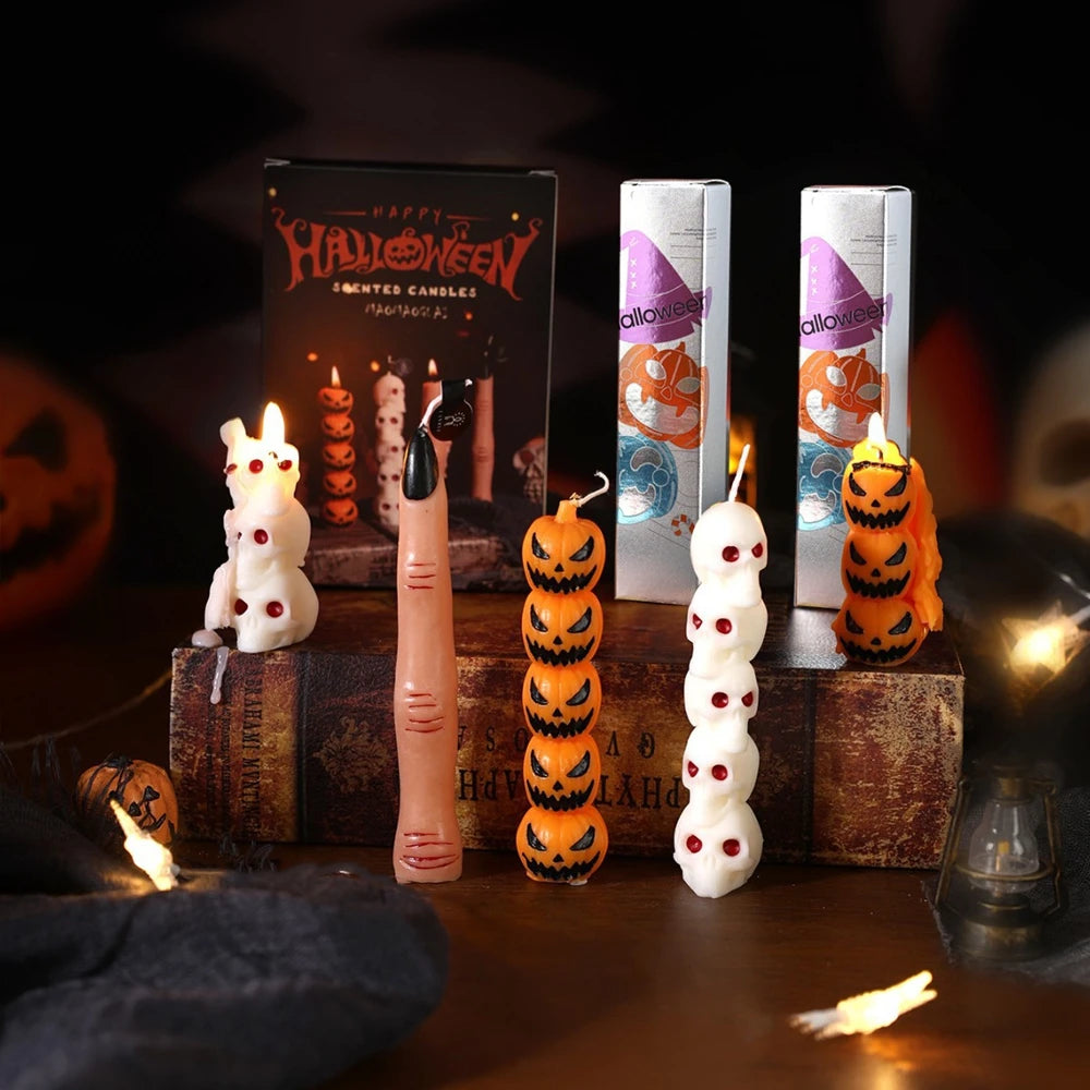 Halloween Aromatherapy Candle Set — Skull, Pumpkin & Bone Fingers | Soy Wax Scented Candles