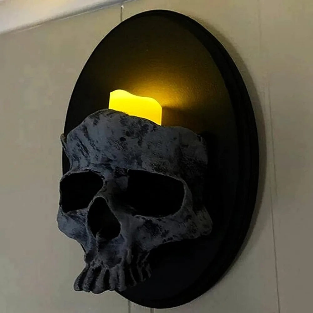 Skull Head Wall Sconce Candle Holder — Gothic Skeleton Wall Mounted Candlestick for Home & Bar Decor