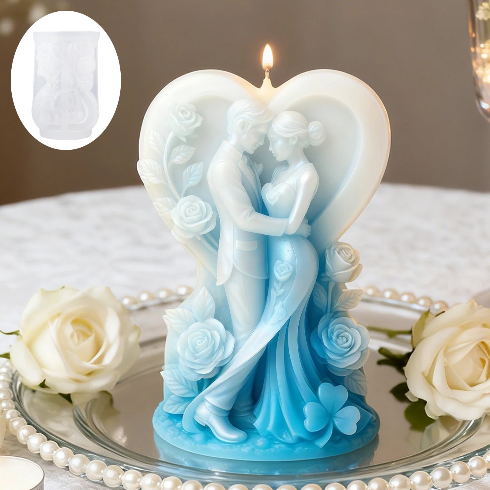 Heart & Rose Couple Candle Mold — Romantic Wedding & Gift Candle Making