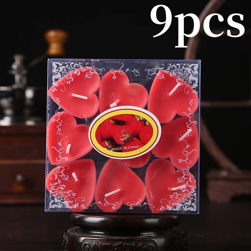 Heart Scented Tea Candles Set (9pc) — Romantic Valentine's Day Wedding & Anniversary Candles