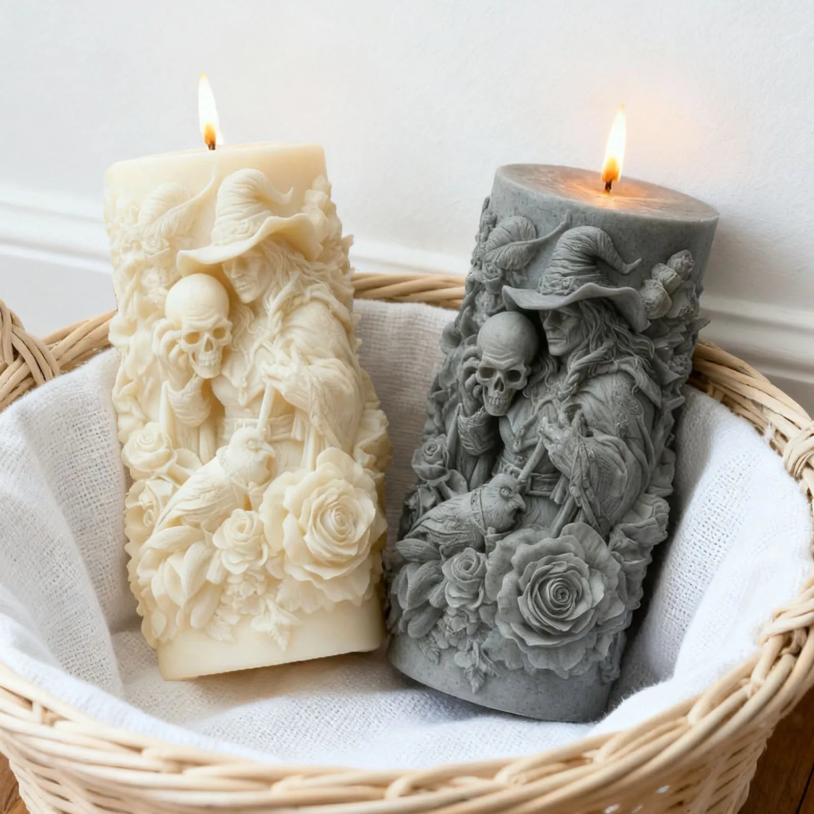 Wizard Rose Skull Candle Mold — Gothic Dark Theme Silicone Mold for Scented Candles