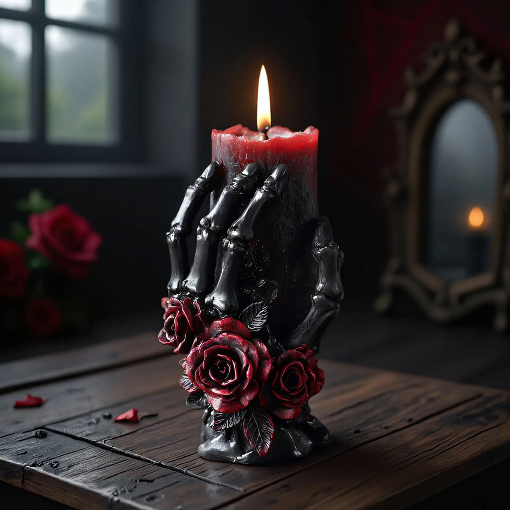Skeleton Hand Rose Silicone Candle Mold — Gothic Skull & Bone DIY Soap Resin & Gypsum Craft Mold