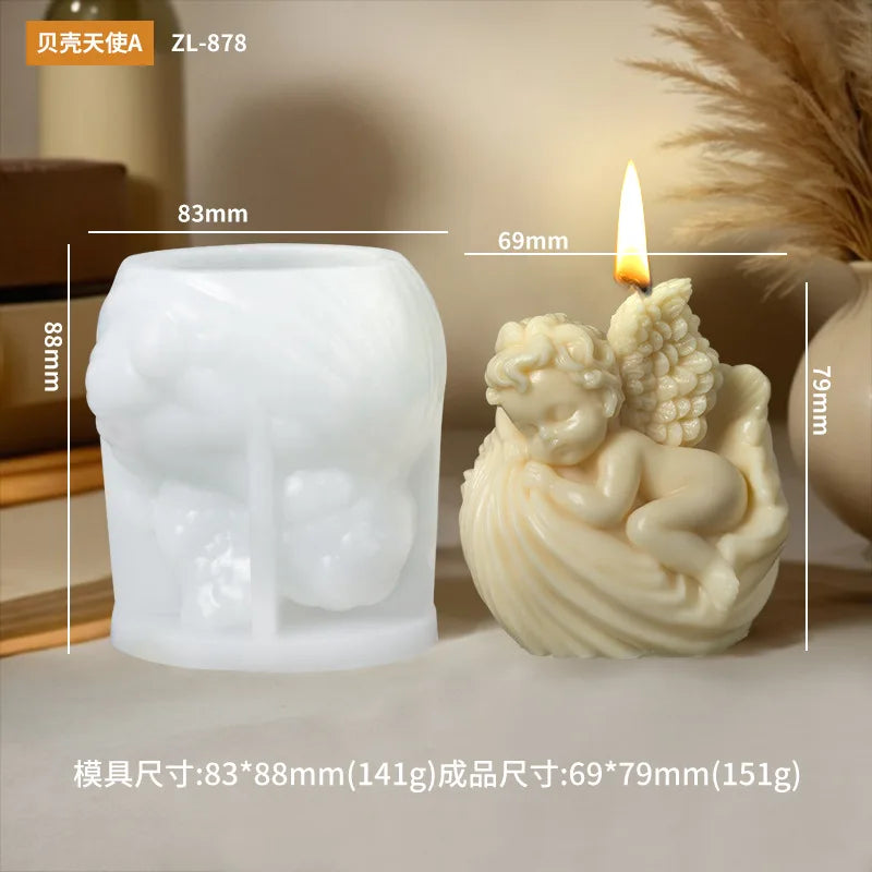 3D Cherub Angel & Rose Flower Silicone Candle Mold — DIY Winged Baby Angel Candle Resin & Gypsum Craft Mold