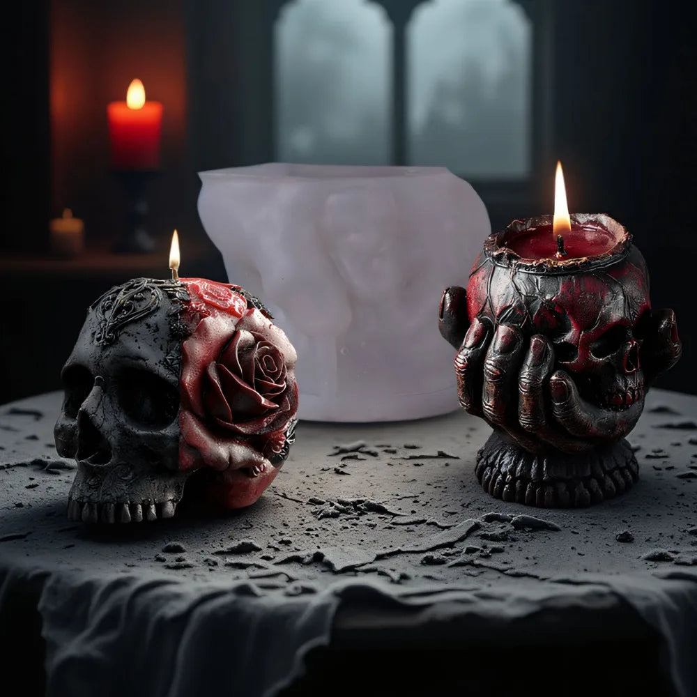 Rose Skull & Bone Hand Candle Mold — Gothic Halloween Silicone Mold