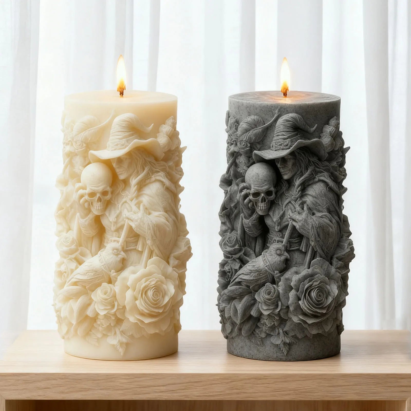 Wizard Rose Skull Candle Mold — Gothic Dark Theme Silicone Mold for Scented Candles