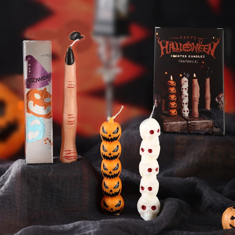 Halloween Aromatherapy Candle Set — Skull, Pumpkin & Bone Fingers | Soy Wax Scented Candles