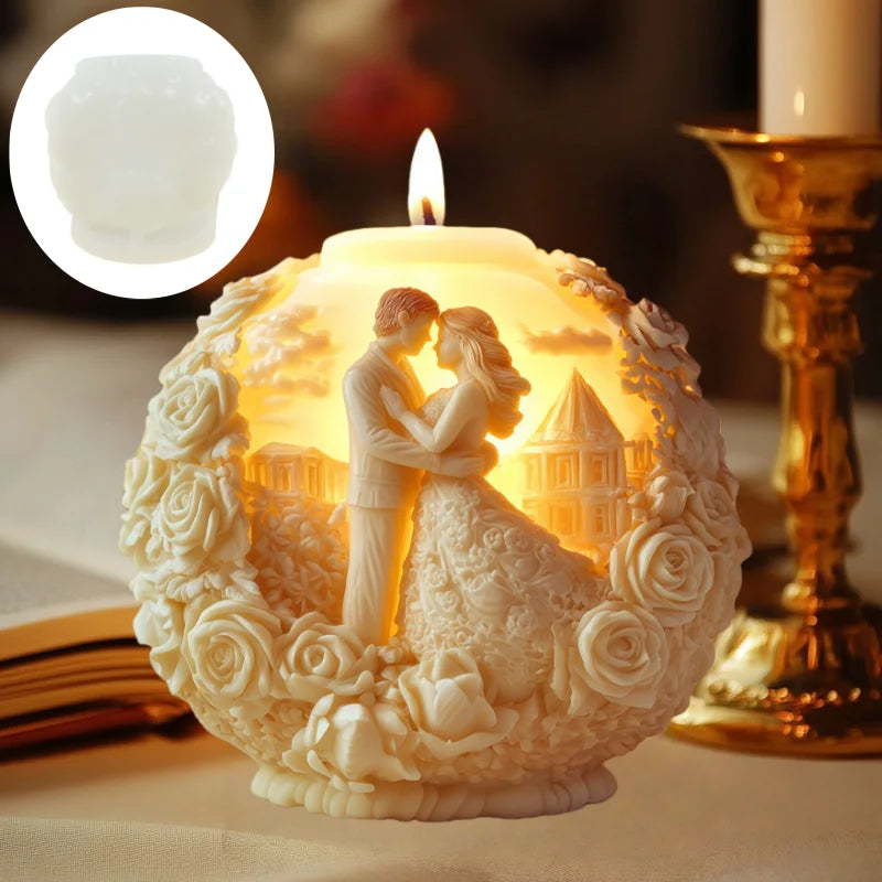 Couples Embrace Rose Ball Candle Mold — Wedding & Valentine's Day Silicone Mold