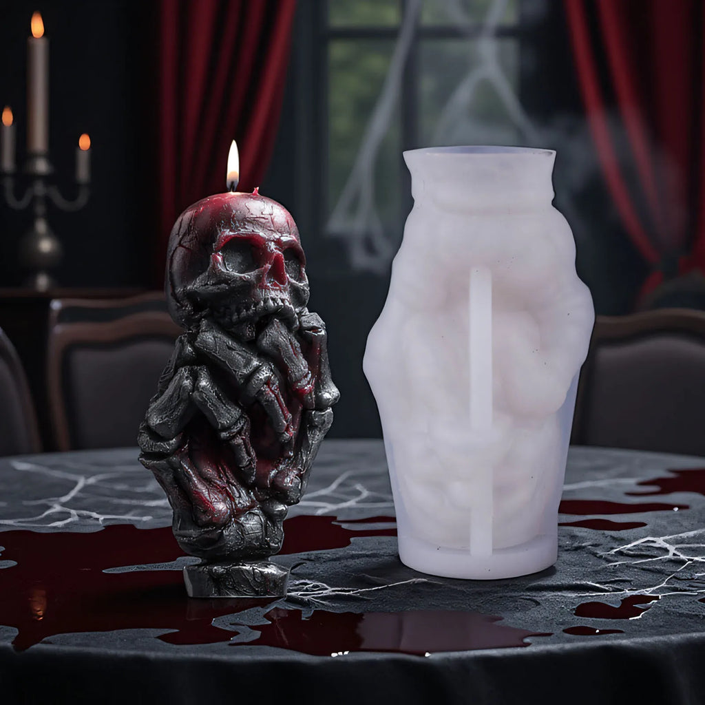 Skeleton Hand Rose Silicone Candle Mold — Gothic Skull & Bone DIY Soap Resin & Gypsum Craft Mold