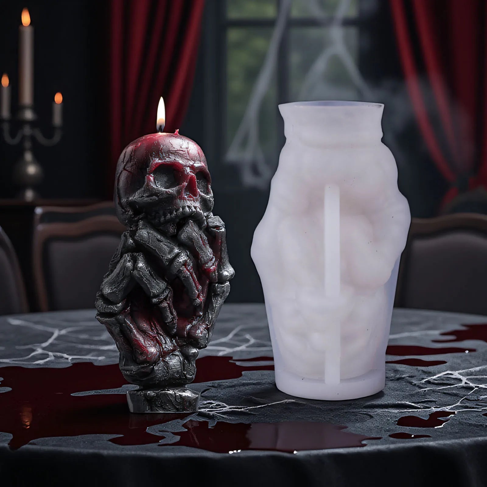 Skeleton Hand Rose Silicone Candle Mold — Gothic Skull & Bone DIY Soap Resin & Gypsum Craft Mold