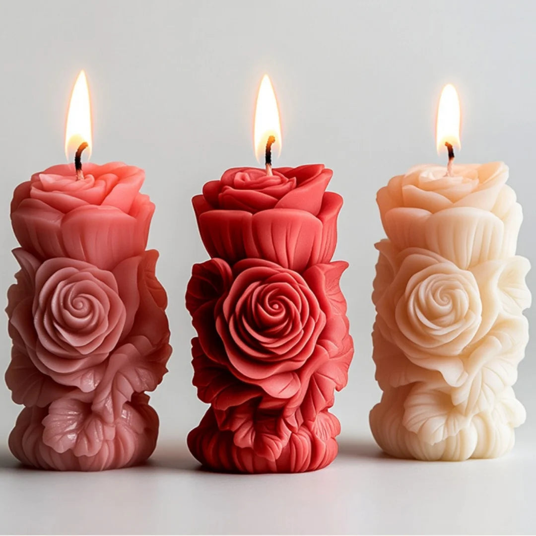 Rose Pillar Candle Silicone Mold — DIY Floral Candle Stick Soap & Resin Craft Mold