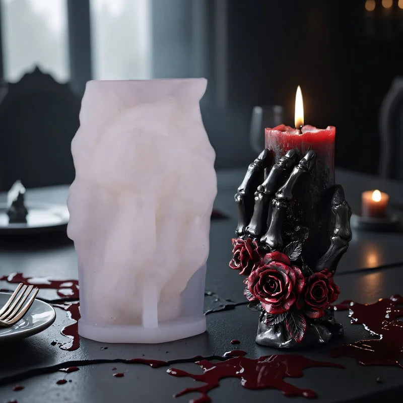 Skeleton Snake Hand Candle Mold — Gothic Halloween & Dark Rose Silicone Mold