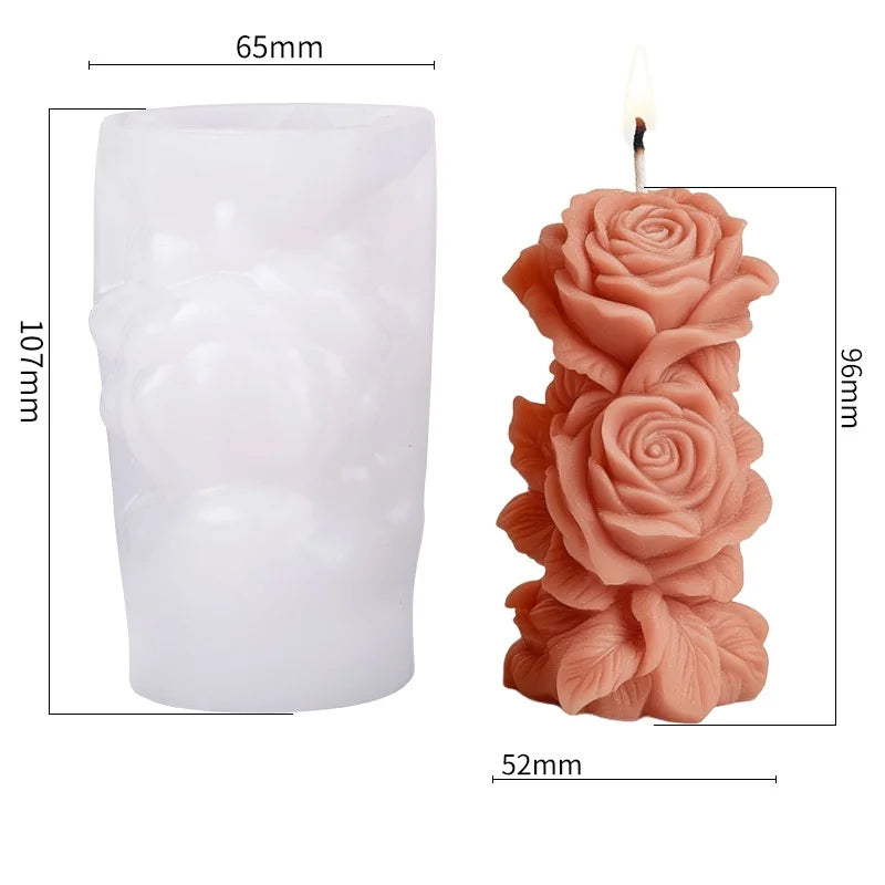 Rose Pillar Candle Silicone Mold — DIY Floral Candle Stick Soap & Resin Craft Mold