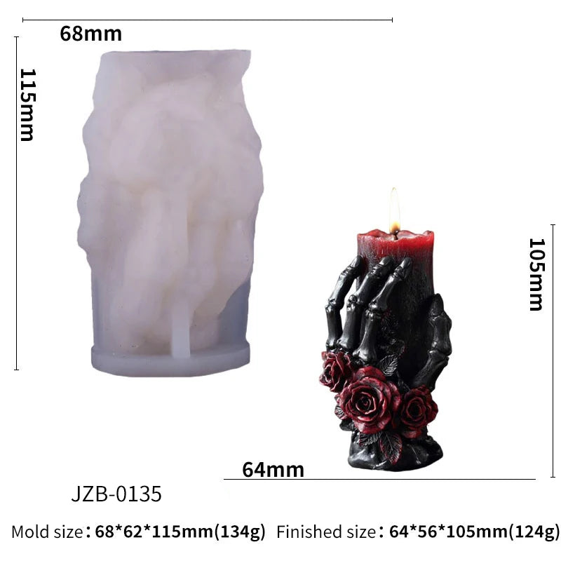 Skeleton Hand Rose Silicone Candle Mold — Gothic Skull & Bone DIY Soap Resin & Gypsum Craft Mold