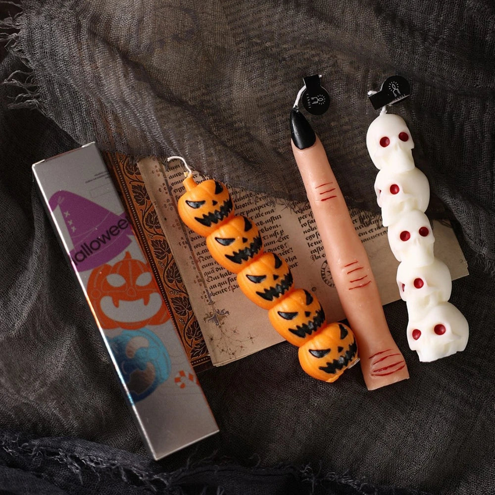 Halloween Aromatherapy Candle Set — Skull, Pumpkin & Bone Fingers | Soy Wax Scented Candles