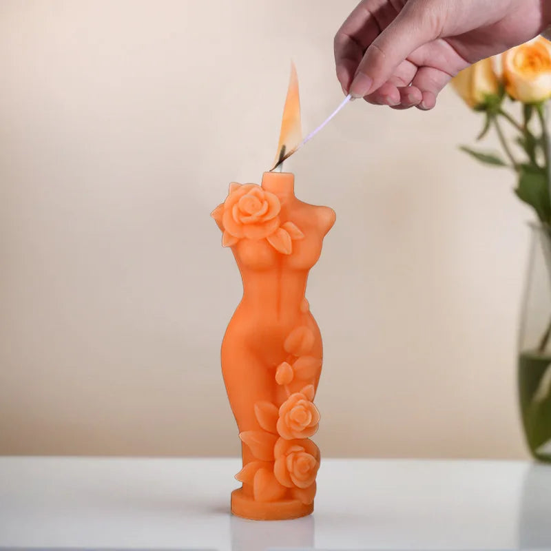 3D Rose Body Candle Mold — Elegant Woman Torso Silicone Mold for DIY Candle & Resin Crafts