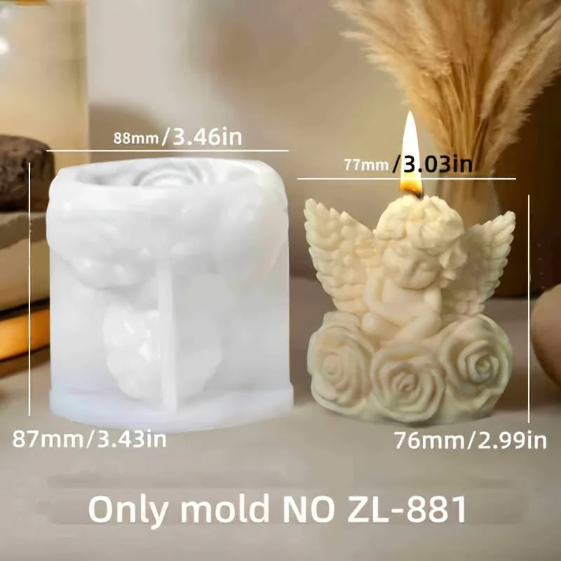 3D Cherub Angel & Rose Flower Silicone Candle Mold — DIY Winged Baby Angel Candle Resin & Gypsum Craft Mold