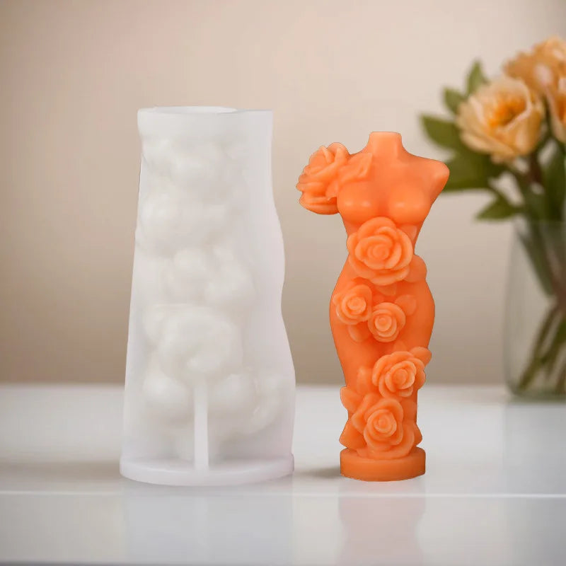 3D Rose Body Candle Mold — Elegant Woman Torso Silicone Mold for DIY Candle & Resin Crafts